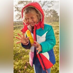 Boden Girls Waterproof Hooded Puffer Multicolor Star , size 7-8years